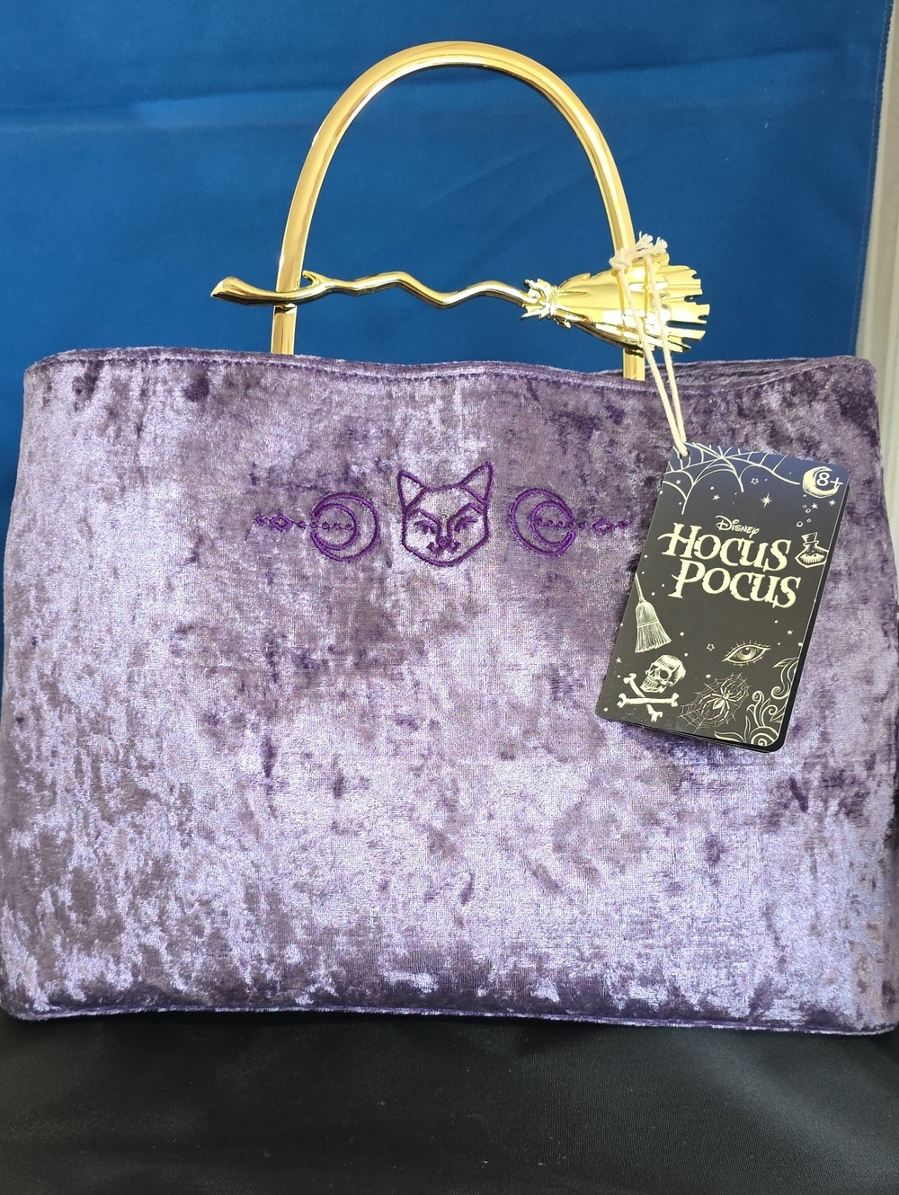 Disney Hocus Pocus Purple Velvet Tote with Gold Broom Handle